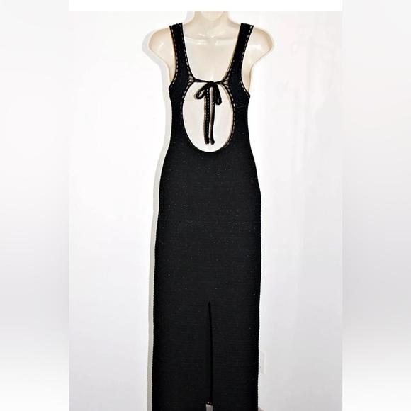 Torn by Ronny Kobo Madi Open-Back Knit Crochet Maxi Dress Black Size M - Picture 9 of 16